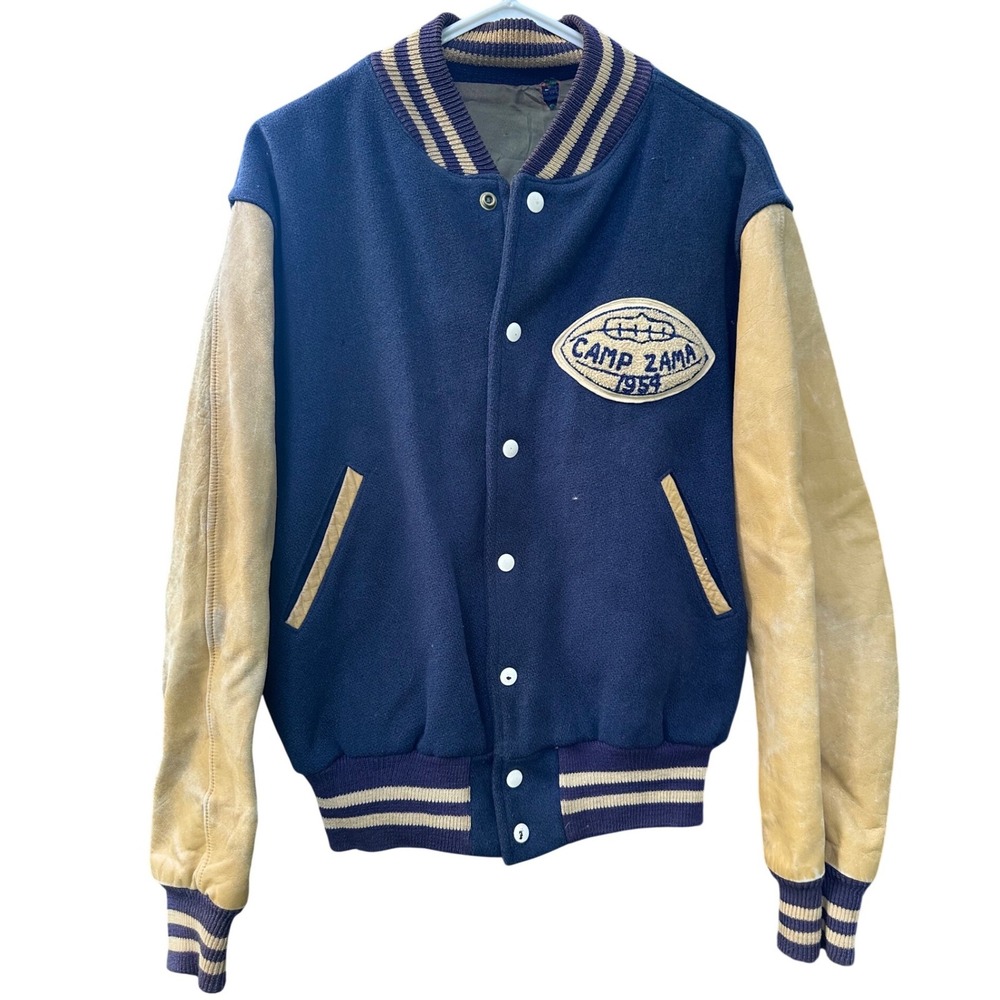 Vintage 1954 Marshall Gamemaster Varsity Jacket Camp Zama Japan Wool Leather 46